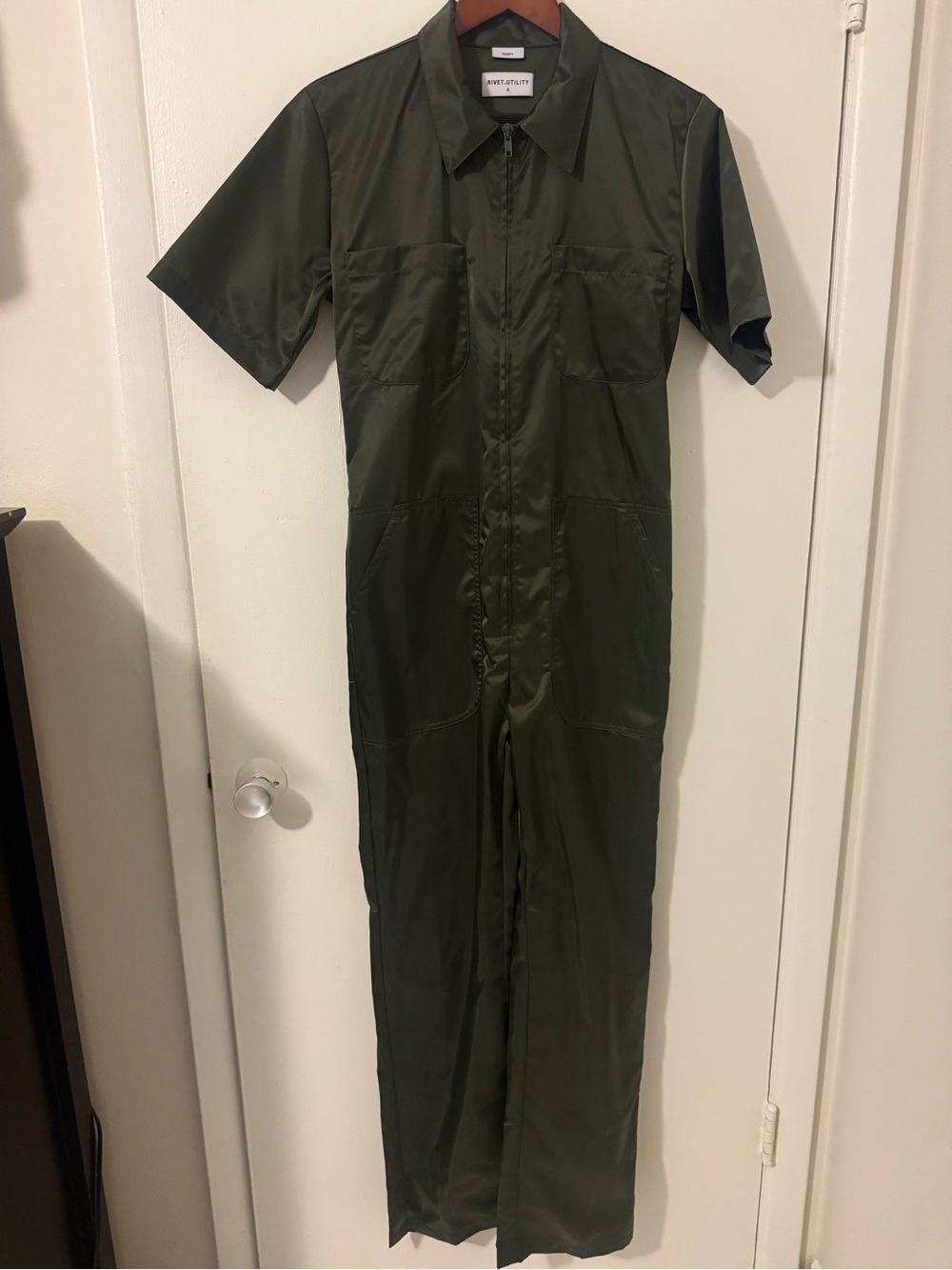 Rivet Utility Feisty olive green satin Juimpsuit